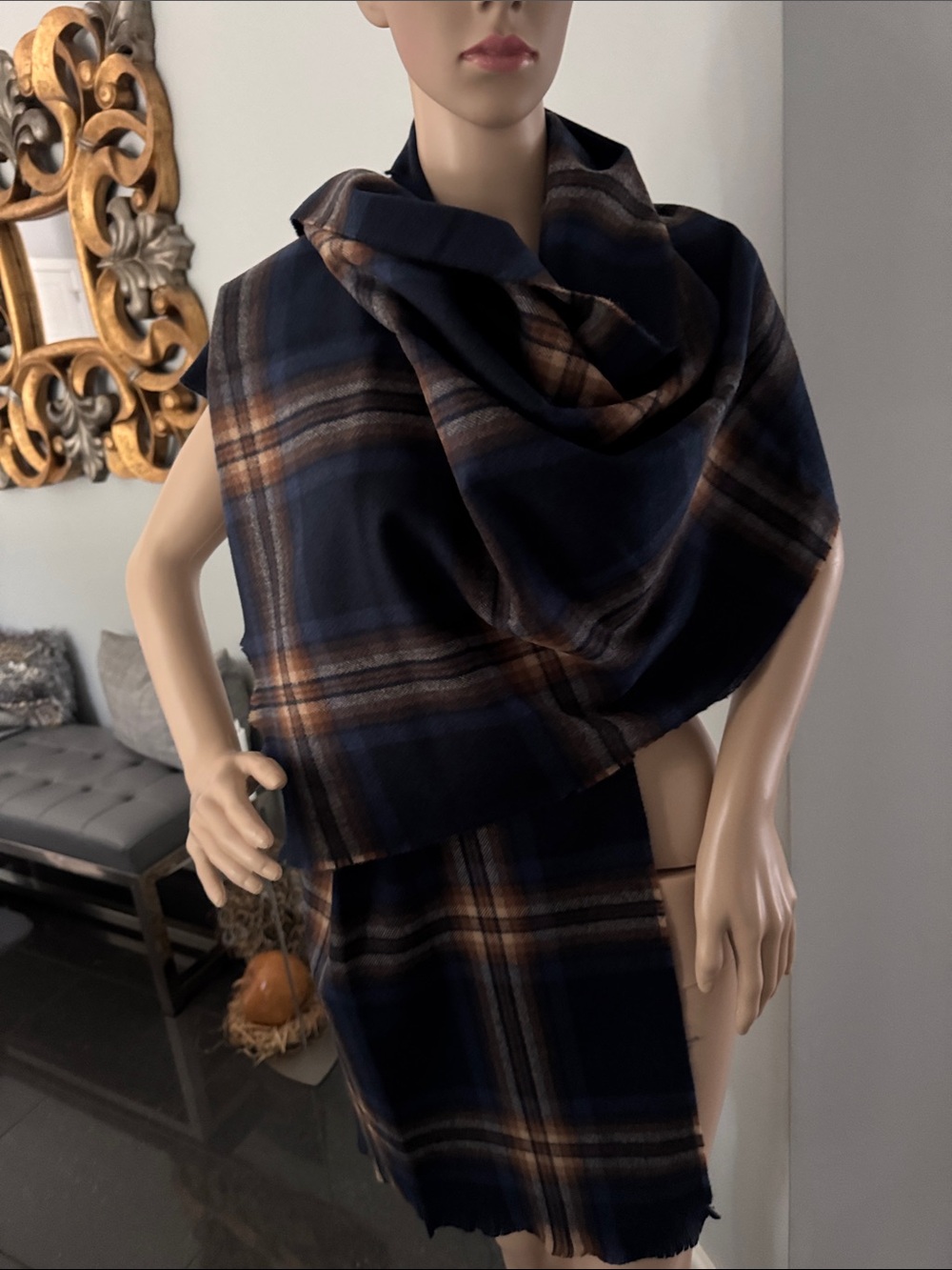 Banana Republic Navy and Brown Plaid scarf/wrap